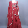 Maroon Embroidered Silk Lehenga Choli with Dupatta