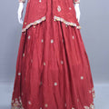 Maroon Embroidered Silk Lehenga Choli with Dupatta