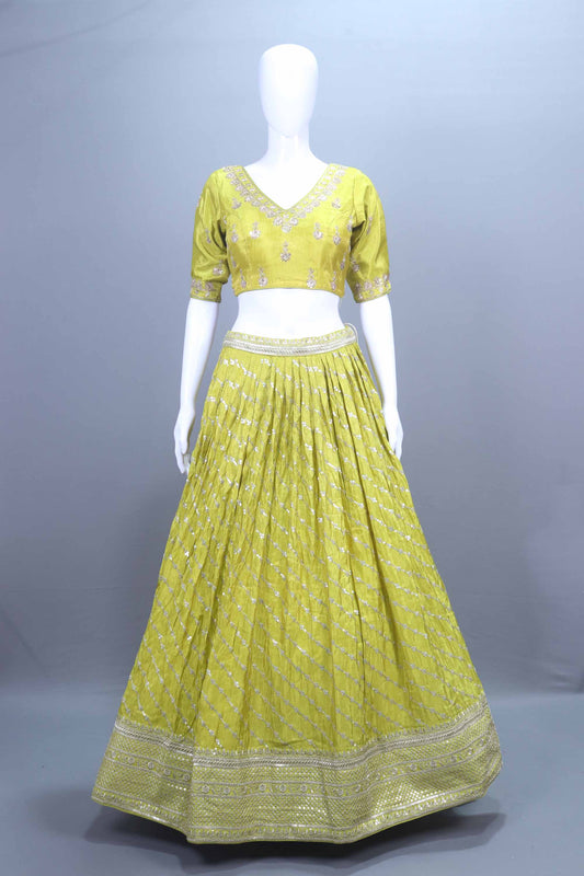 Lime Green Embroidered Silk Lehenga Choli with Dupatta