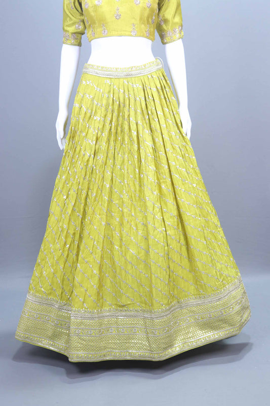 Lime Green Embroidered Silk Lehenga Choli with Dupatta
