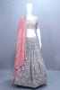 Elegant Grey Mirror Work Embroidered Lehenga Choli with Red Bandhani Dupatta