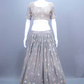 Elegant Grey Mirror Work Embroidered Lehenga Choli with Red Bandhani Dupatta
