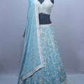 Sky Blue Heavy Embroidered Mirror Work Lehenga Choli with Dupatta