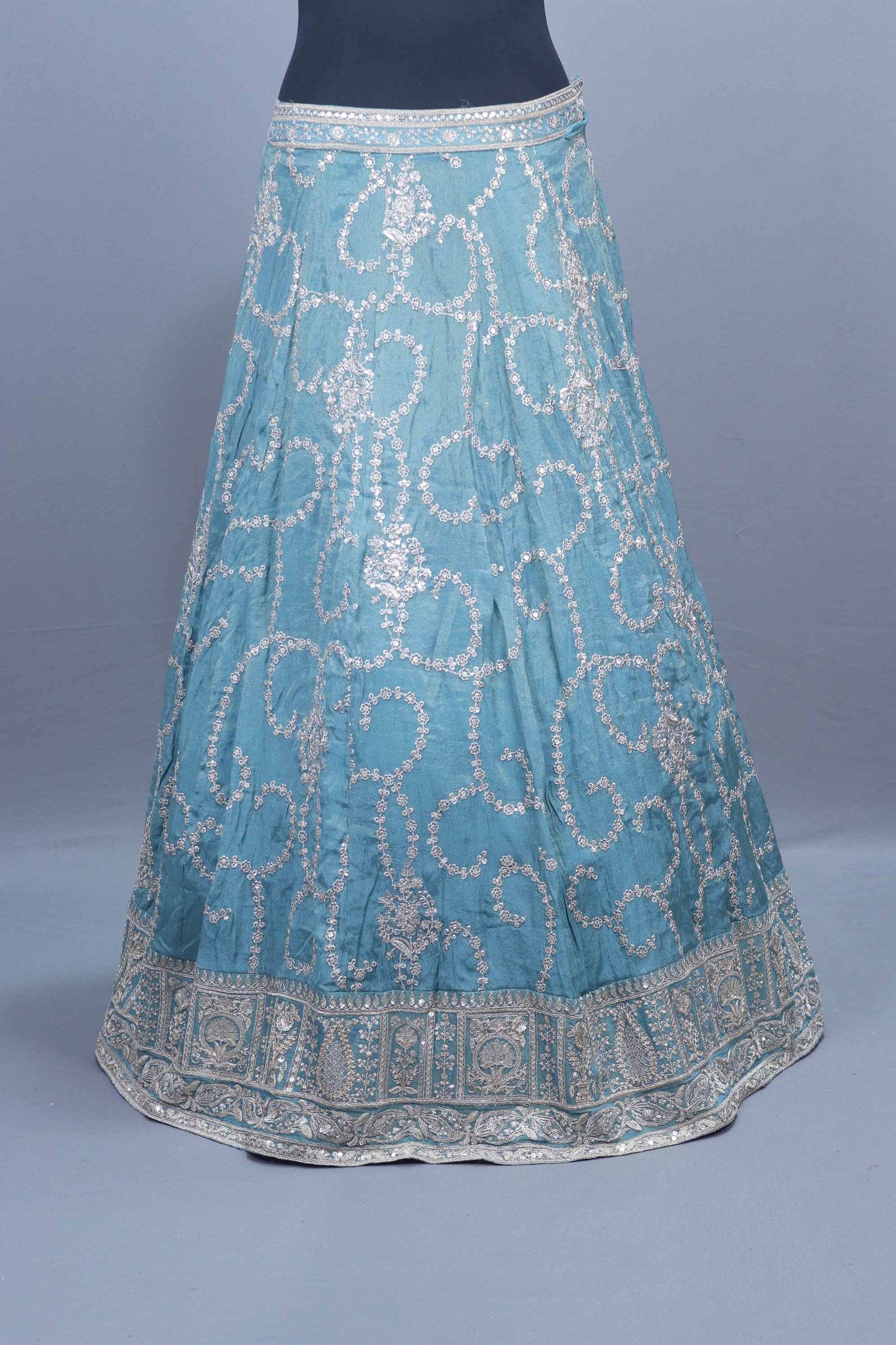 Sky Blue Heavy Embroidered Mirror Work Lehenga Choli with Dupatta