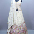 Off-White Floral Embroidered Lehenga Choli with Dupatta