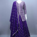 Royal Purple Embroidered Silk Anarkali Lehenga Set with Dupatta