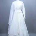 White Embroidered Net Lehenga Set with Full Sleeve Blouse and Dupatta