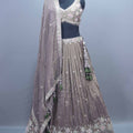 Designer Taupe Silk Lehenga Choli with Mirror Work Party Wear 