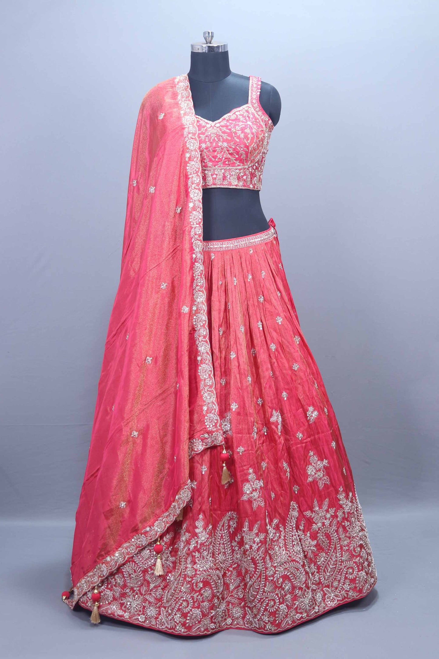 Designer Pink Silk Embroidered Bridal Lehenga Choli with Dupatta