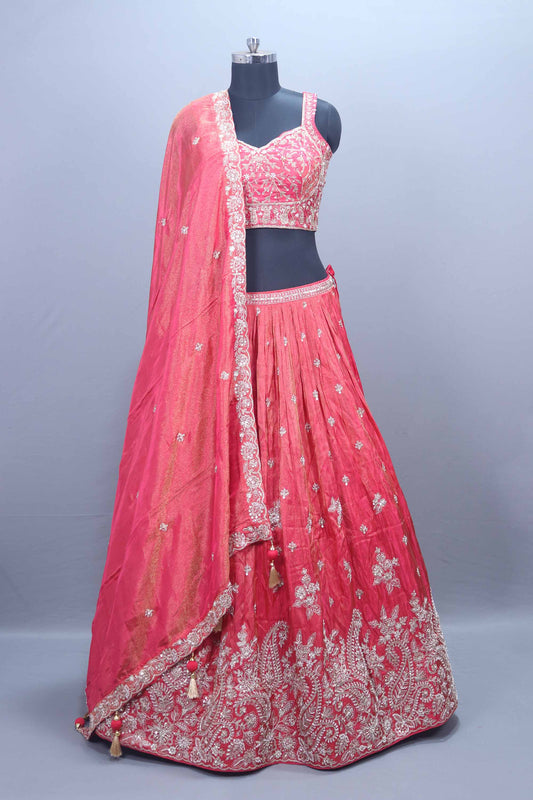 Designer Pink Silk Embroidered Bridal Lehenga Choli with Dupatta