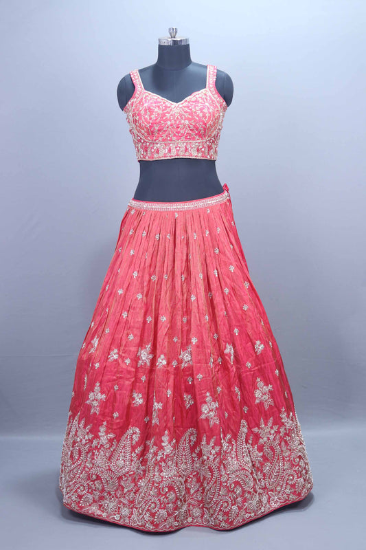 Designer Pink Silk Embroidered Bridal Lehenga Choli with Dupatta