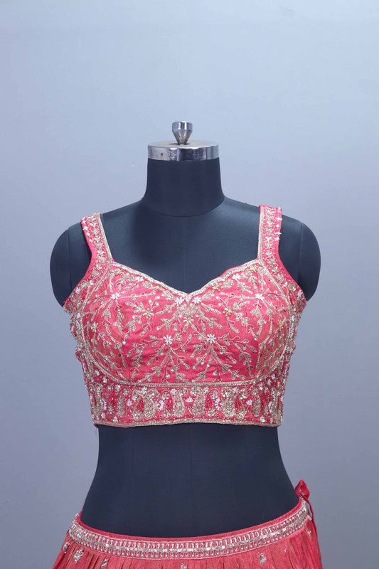Designer Pink Silk Embroidered Bridal Lehenga Choli with Dupatta