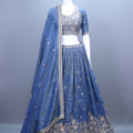 Designer Navy Blue Silk Embroidered Lehenga Choli with Dupatta 