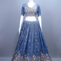 Designer Navy Blue Silk Embroidered Lehenga Choli with Dupatta