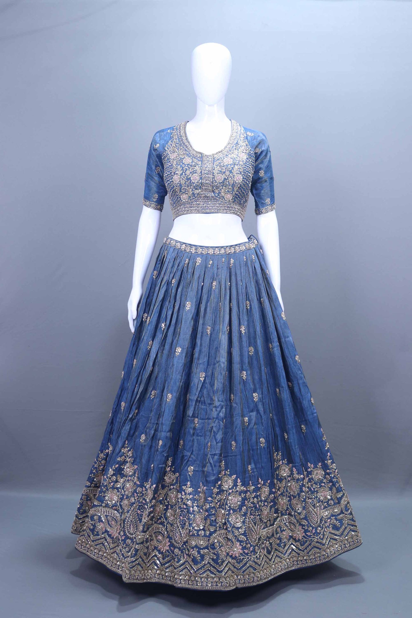 Designer Navy Blue Silk Embroidered Lehenga Choli with Dupatta