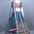 Designer Purple and Teal Velvet Lehenga Choli with Net Dupatta