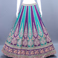 Designer Purple and Teal Velvet Lehenga Choli with Net Dupatta