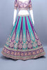 Designer Purple and Teal Velvet Lehenga Choli with Net Dupatta