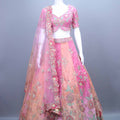 Designer Peach Pink Embroidered Velvet Lehenga Choli with Net Dupatta
