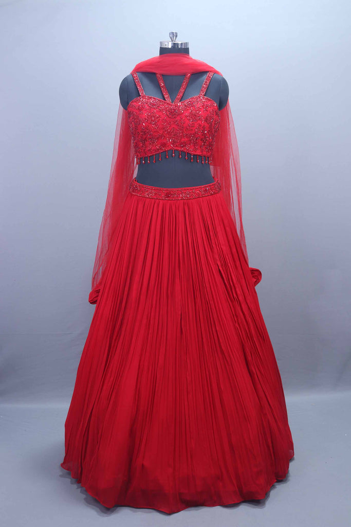Designer Red Georgette Embroidered Lehenga Choli with Dupatta 