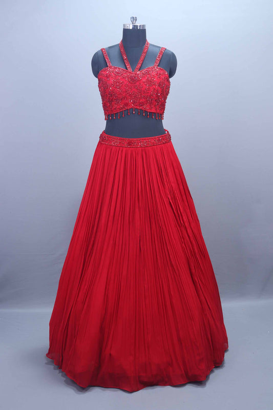 Designer Red Georgette Embroidered Lehenga Choli with Dupatta