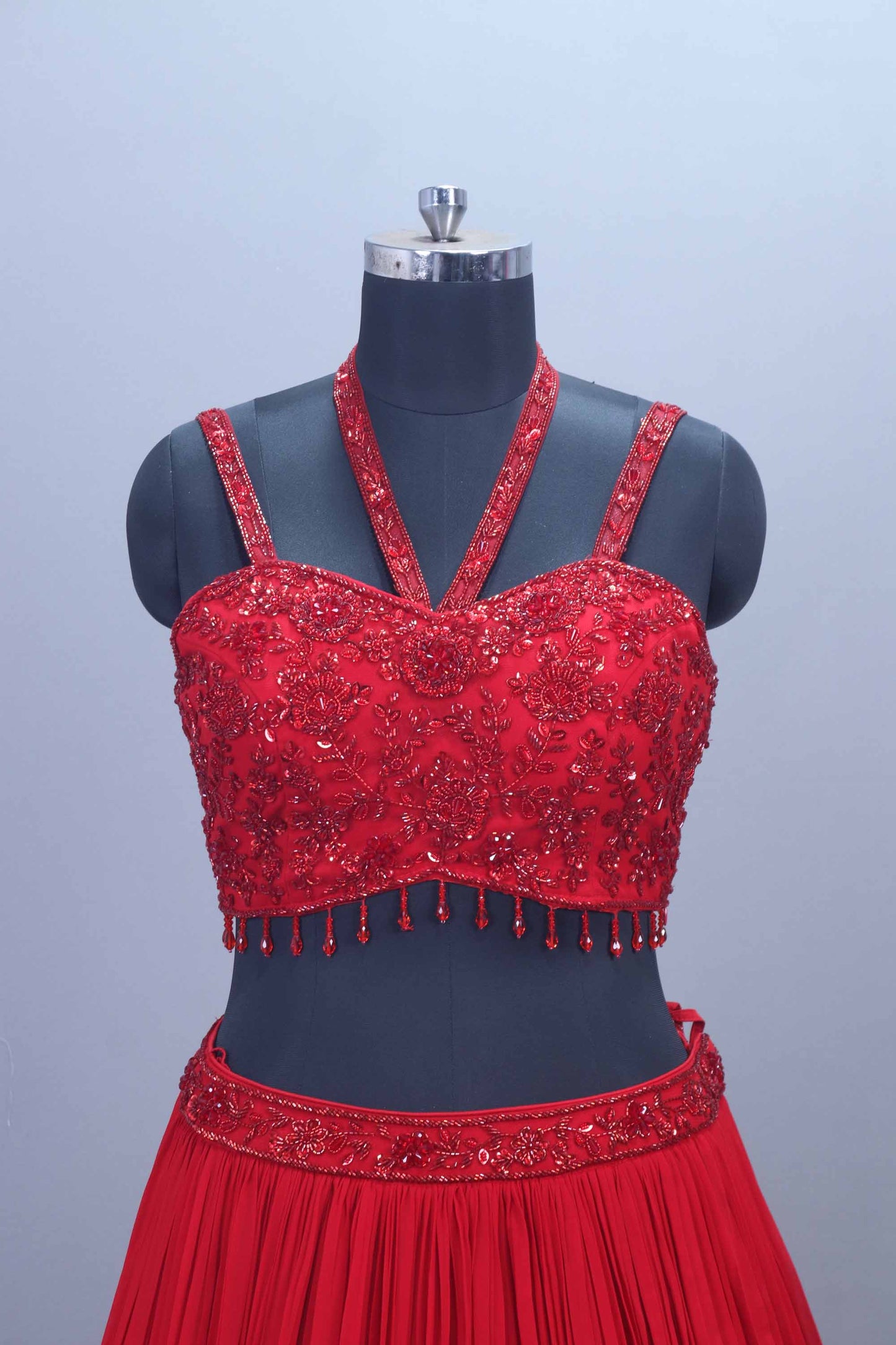 Designer Red Georgette Embroidered Lehenga Choli with Dupatta