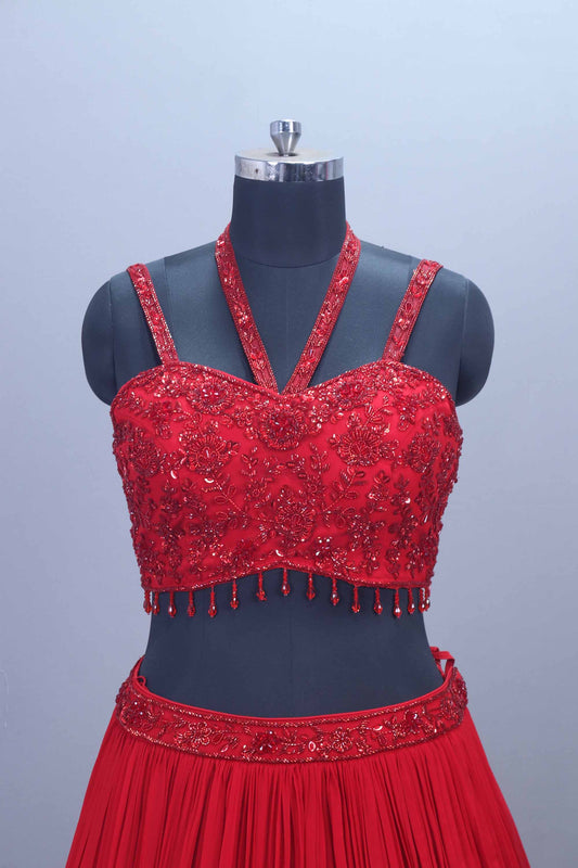 Designer Red Georgette Embroidered Lehenga Choli with Dupatta