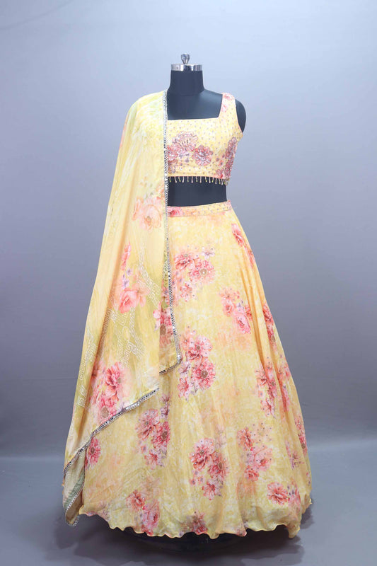 Elegant Yellow Georgette Lehenga Choli Dupatta