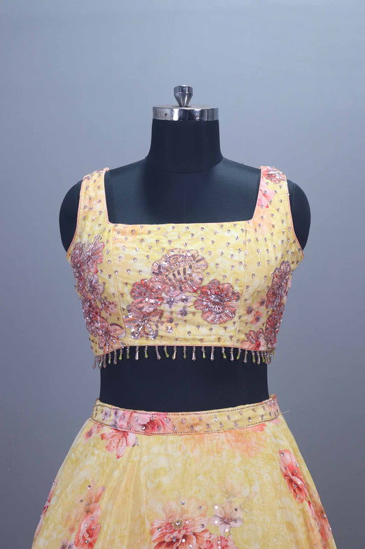 Elegant Yellow Georgette Lehenga Choli Dupatta