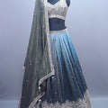 Designer Grey Blue Ombre Embroidered Silk Lehenga Choli With Dupatta