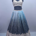 Designer Grey Blue Ombre Embroidered Silk Lehenga Choli With Dupatta