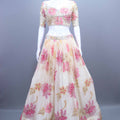 Cream and Pink Floral Embroidered Designer Lehenga Choli with Dupatta