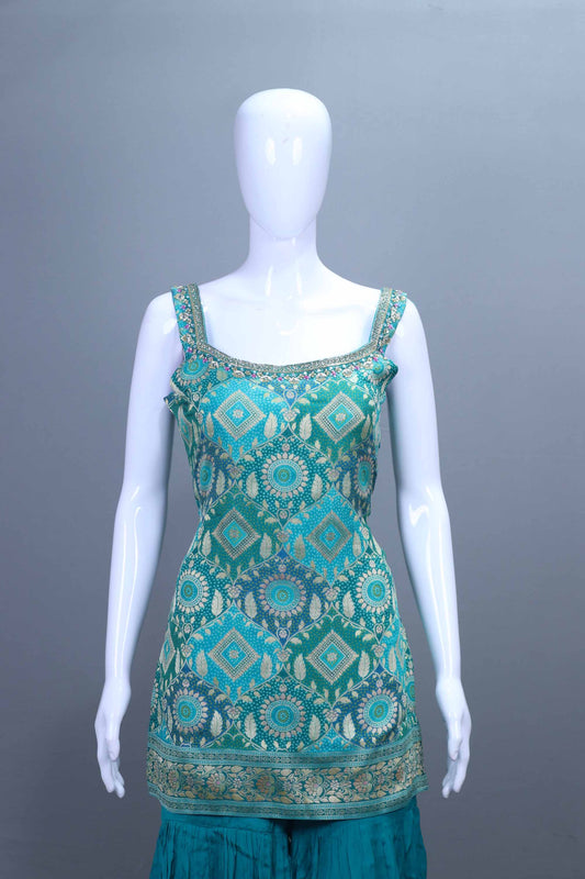 Teal Blue Sharara Suit with Banarasi Work Designer Party Wear