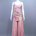 Peach Sharara Suit Designer Sleeveless Kurti with Flared Sharara Pants