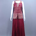 Maroon Embroidered Sleeveless Kurti with Flared Sharara Pants