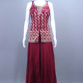 Maroon Embroidered Sleeveless Kurti with Flared Sharara Pants