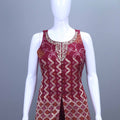 Maroon Embroidered Sleeveless Kurti with Flared Sharara Pants