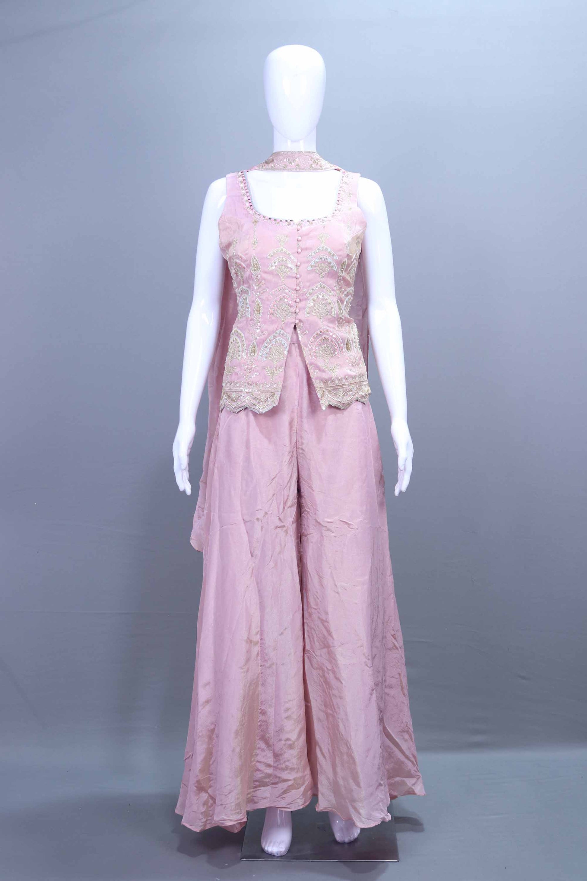 Pink Designer Embroidered Kurti and Sharara Set 