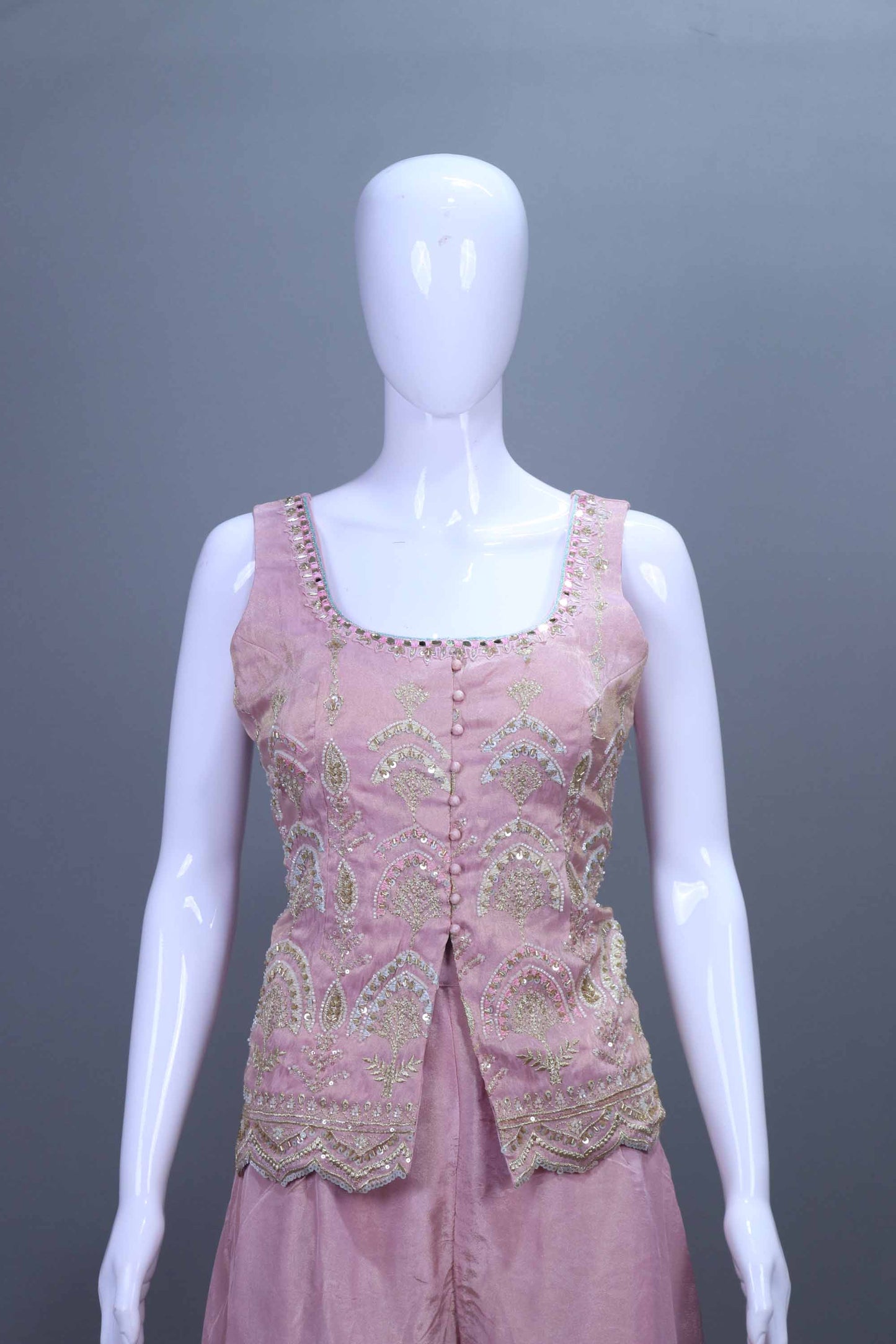 Pink Designer Embroidered Kurti and Sharara Set