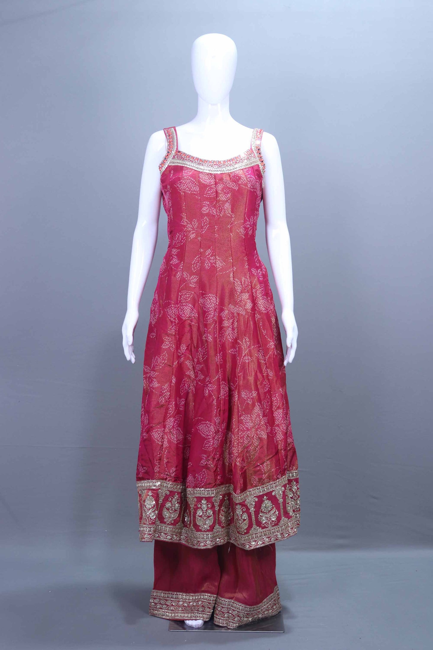 Designer Rani Pink Embroidered Kurti Sharara Set with Banarasi Dupatta