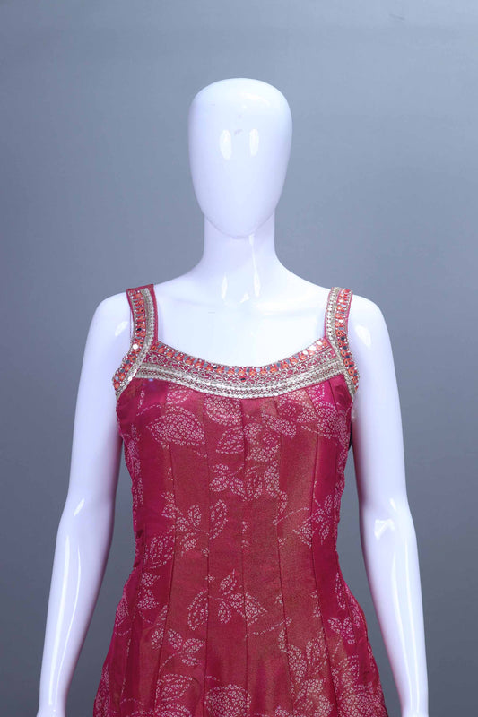 Designer Rani Pink Embroidered Kurti Sharara Set with Banarasi Dupatta