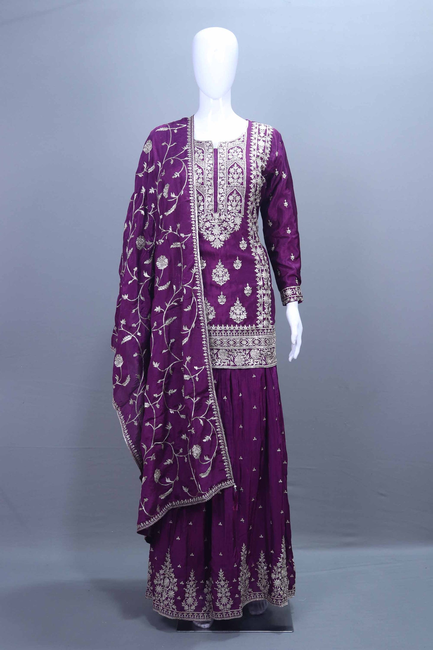 Royal Purple Embroidered Georgette Anarkali Suit with Dupatta 