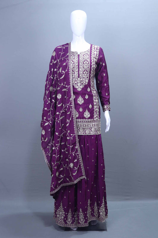 Royal Purple Embroidered Georgette Anarkali Suit with Dupatta 