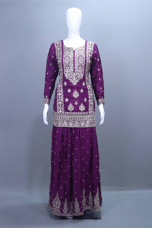 Royal Purple Embroidered Georgette Anarkali Suit with Dupatta