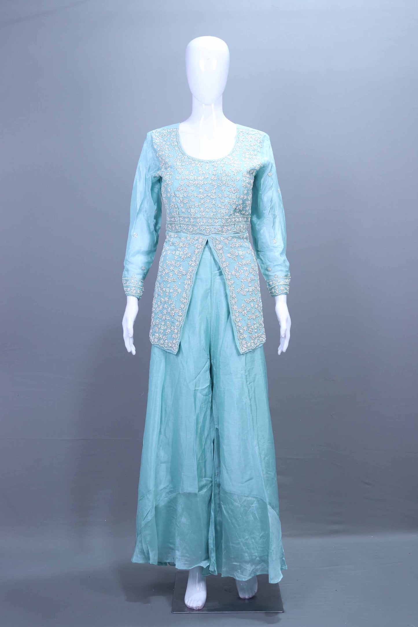 Sky Blue Embroidered Silk Anarkali Suit with Dupatta