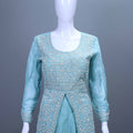 Sky Blue Embroidered Silk Anarkali Suit with Dupatta
