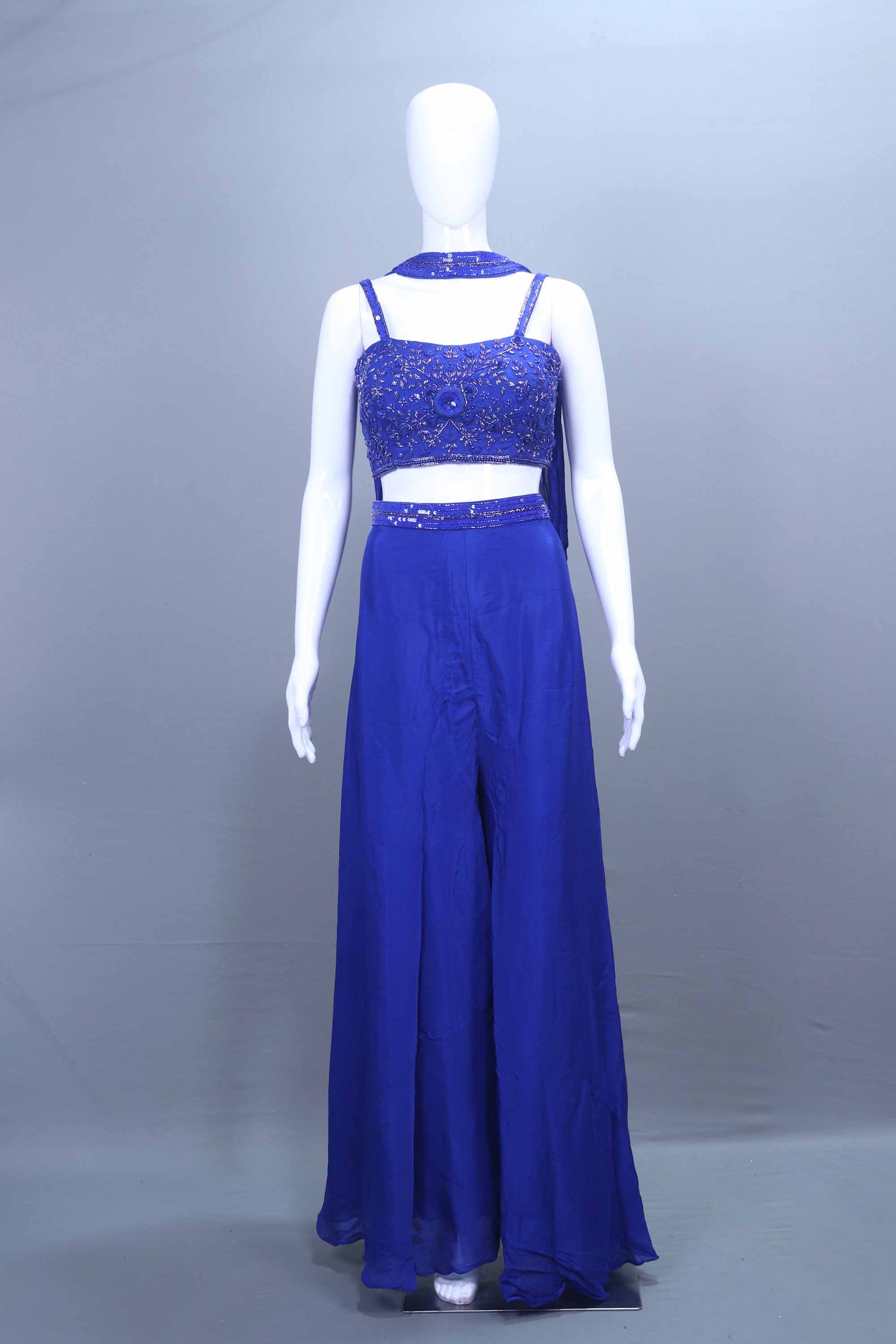 Royal Blue Designer Crop Top with Palazzo Dupatta for Party Wear