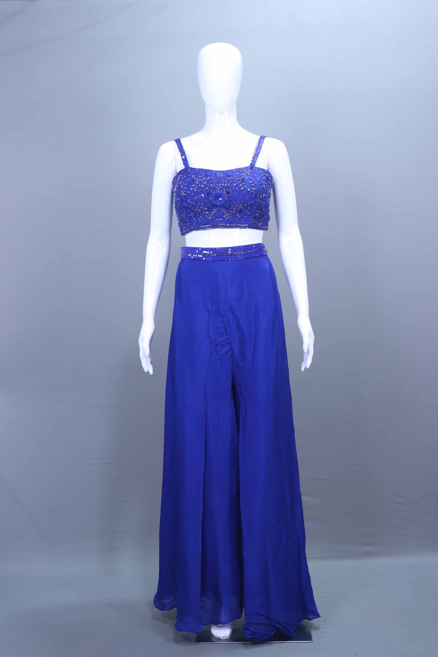 Royal Blue Designer Crop Top with Palazzo Dupatta for Party Wear