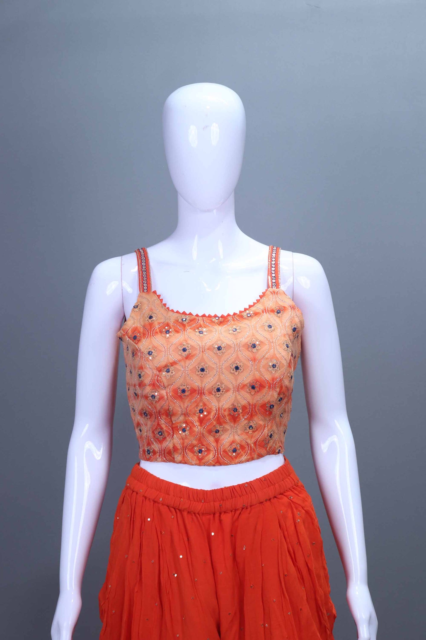 Orange Ruffle Dhoti Set with Designer  Blouse Indo Western Outfit