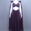 Designer Plum Purple Pre Draped  Indo Western Gown with Feather Detailed Blouse
